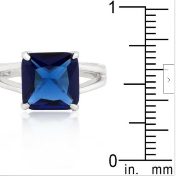 Silver Sapphire Cocktail Ring Size 6 7 8 10 Blue Cubic Zirconia Princess Cut - Picture 3 of 4